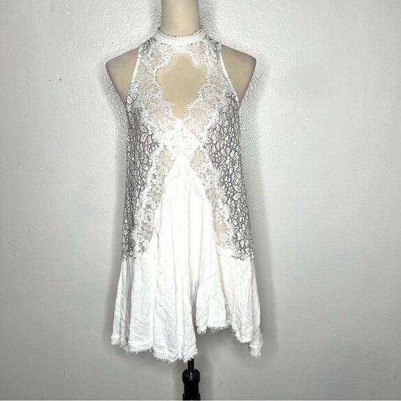FREE PEOPLE Tell Tale Heart White Lace Tunic Dress Skater Swing Size Medium Boho - Picture 4 of 14